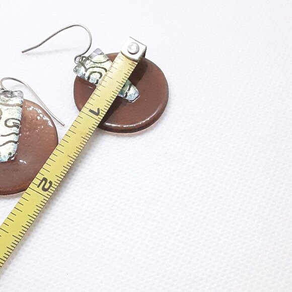 Root Beer Colored Dichroic Glass French Wire Earring Tops Marked 925 Sterling - Picture 6 of 10